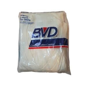 Vintage 80s BVD V Neck Cotton White T-Shirts 3- Pack Men’s Large (42-44) 1992